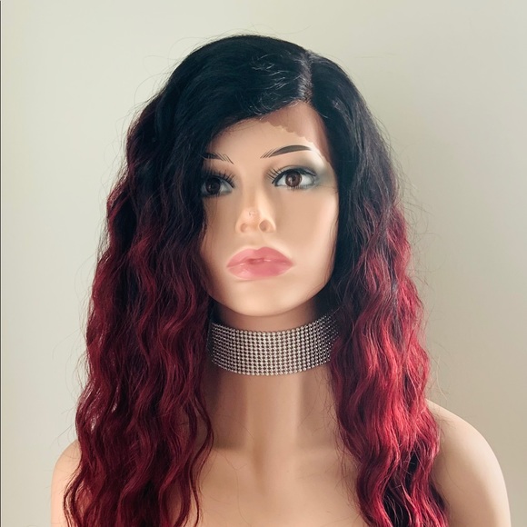 26” Ombre Burgundy Premium Synthetic Fiber Lace Front Wig - Picture 4 of 13